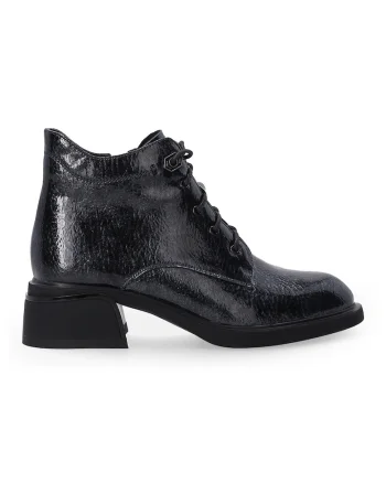 Botine din piele lacuita cu toc masiv