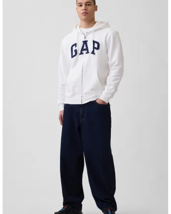 Hanorac unisex cu fermoar si imprimeu logo contrastant