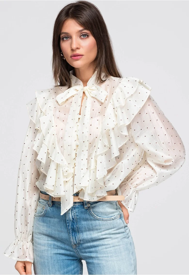Bluza dama lunga cu si maneci lungi, fit lejer, semi-transparenta OW-SH-E0049, Ecru