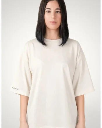 Tricou dama, maneci supradimimensionate din bumbac premium, Alb
