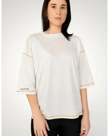 Tricou dama, oversize, cusaturi decorative, bumbac premium, Alb