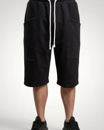 Pantaloni scurti 3/4 pentru barbati cu buzunare aplicate din bumbac premium, Negru