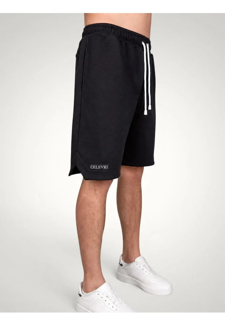 Pantaloni scurti Barbati cu Tiv asimetric din Bumbac premium, Negru