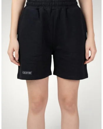 Pantaloni scurti de dama, din bumbac premium, cu elastic in talie, Negru