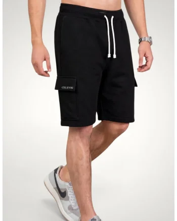 Pantaloni scurti Cargo pentru Barbati din Bumbac premium, Negru