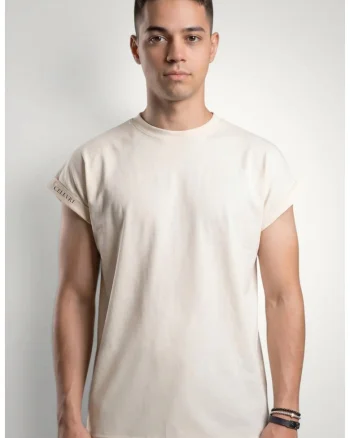 Tricou barbati cu maneca scurta din bumbac premium, Alb murdar