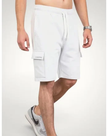 Pantaloni scurti Cargo pentru Barbati din Bumbac premium, Alb