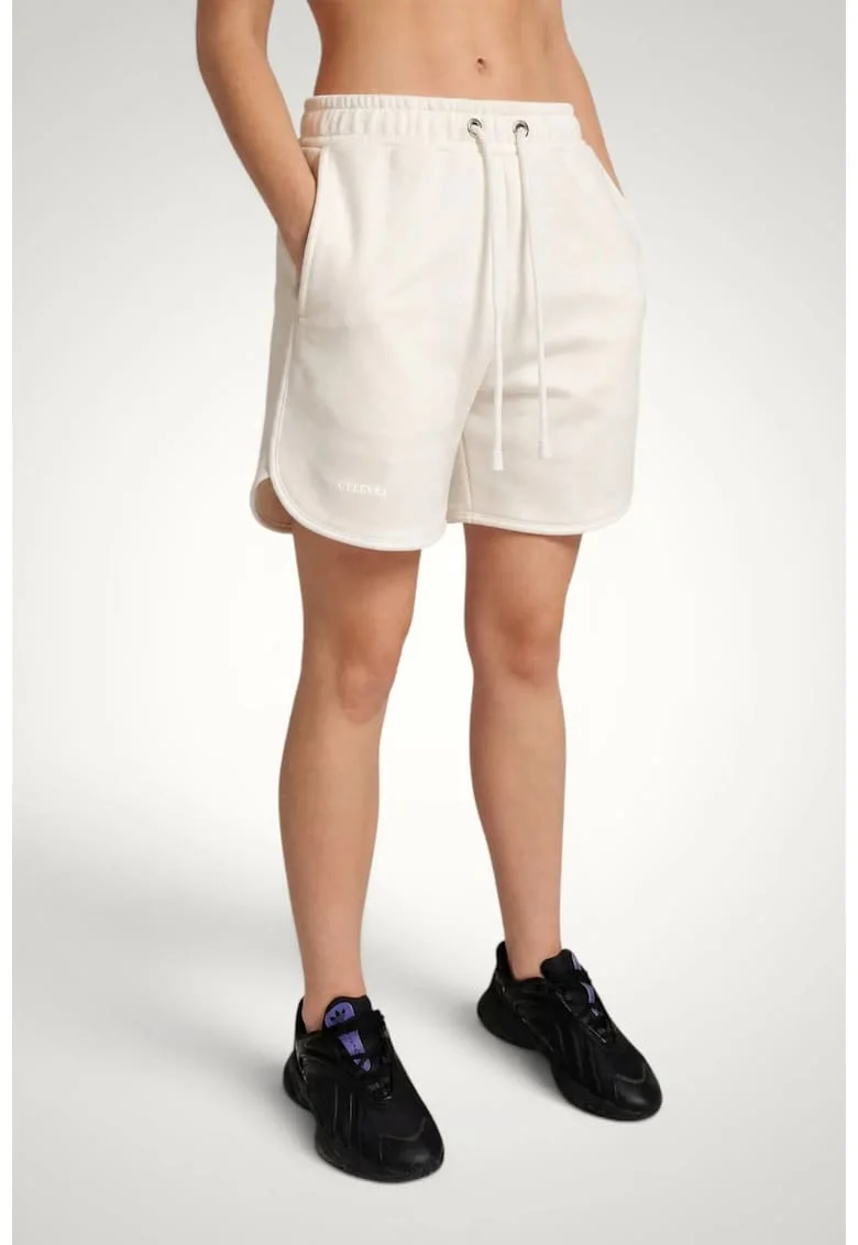 Pantaloni scurti de dama, din bumbac premium, cu banda alba, Alb
