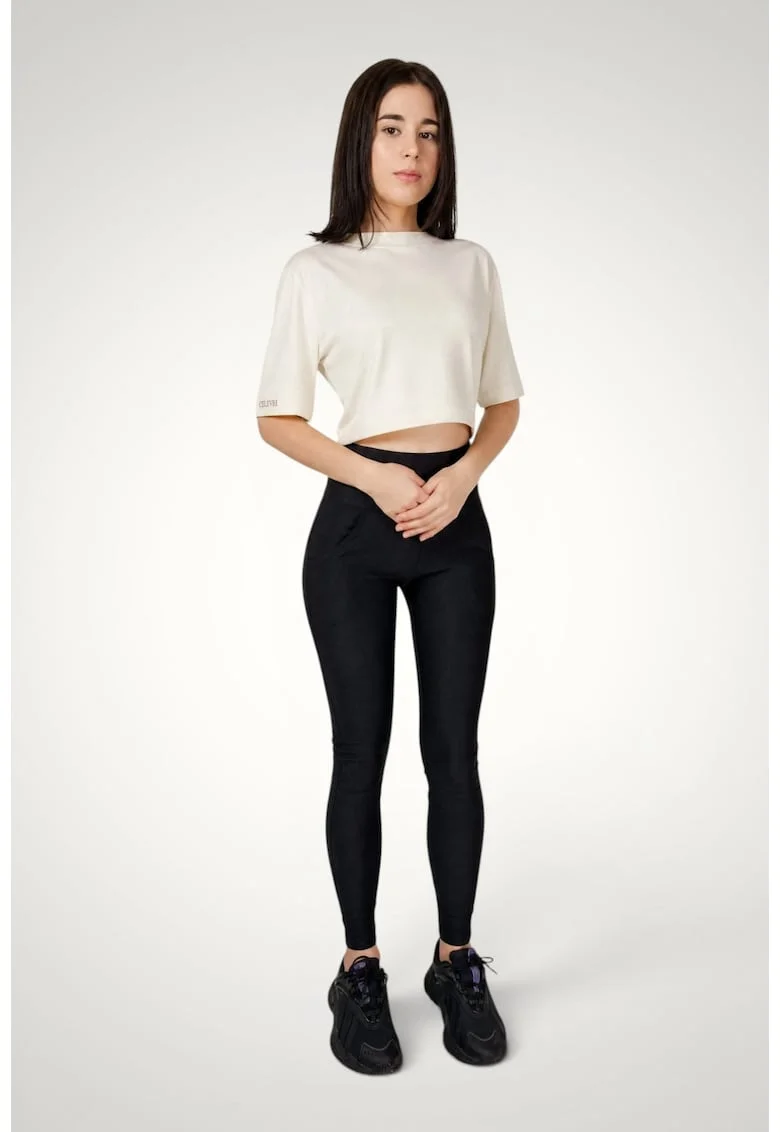 Tricou crop de dama maneci supradimensionate din bumbac premium, Alb murdar