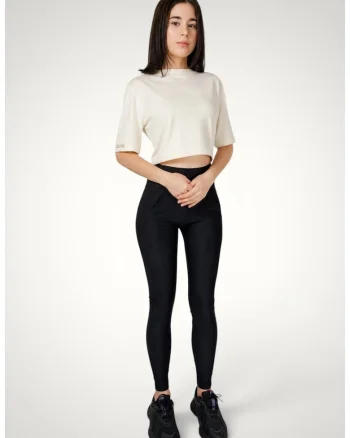 Tricou crop de dama maneci supradimensionate din bumbac premium, Alb murdar