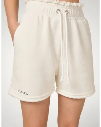 Pantaloni scurti dama, din bumbac premium, cu terminatii nefinisate, Alb