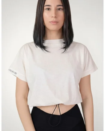 Tricou de dama ajustabil in talie din bumbac premium, Alb murdar