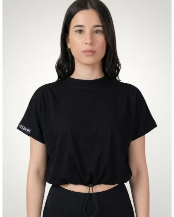 Tricou de dama ajustabil in talie din bumbac premium, Negru