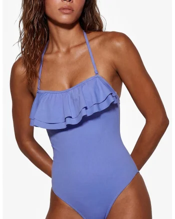 Costum de baie intreg cu model uni si bretele detasabile, Albastru cobalt