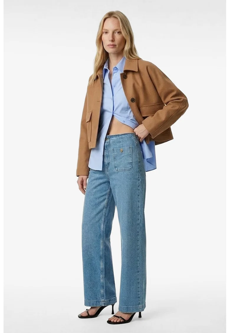 Blugi regular fit cu talie medie, Albastru melange