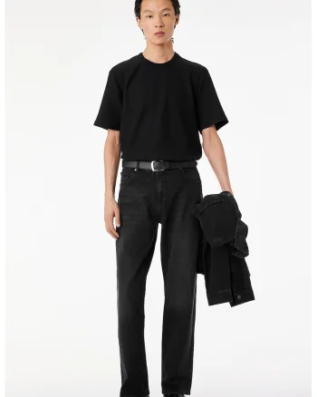 Tricou regular fit cu decolteu la baza gatului, Negru