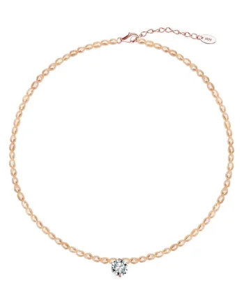 Colier cu Perle Santorini Pearl din Argint 925 Placat cu Aur Roz