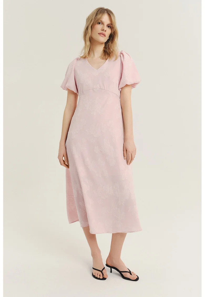 Rochie cu talie empire si maneci scurte, Roz pastel