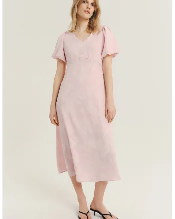 Rochie cu talie empire si maneci scurte, Roz pastel