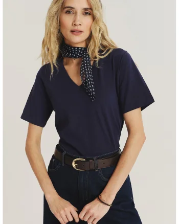 Tricou din bumbac cu decolteu in V, Albastru ultramarin