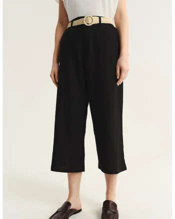 Pantaloni capri din amestec de in, Negru
