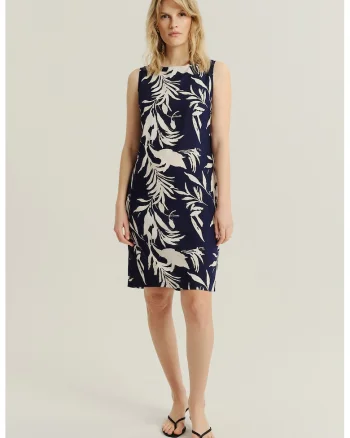 Rochie cu croiala dreapta si imprimeu floral, Alb fildes/Albastru ultramarin