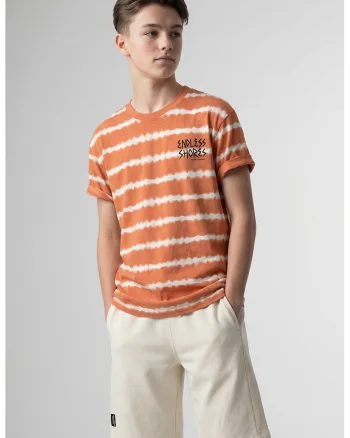 Tricou de bumbac cu model tie dye, Portocaliu/Alb murdar