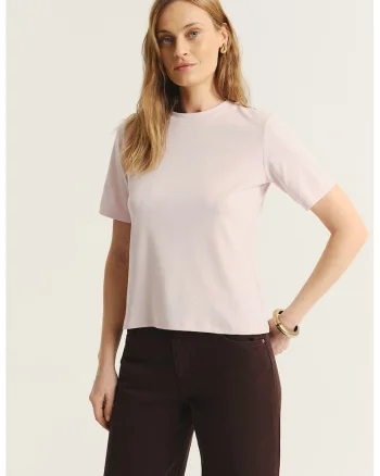 Tricou din bumbac cu model uni, Nude rose