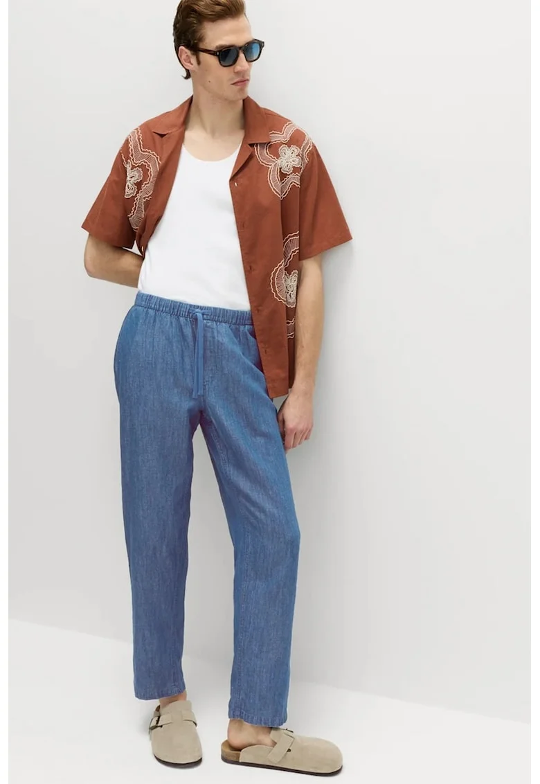 Pantaloni lejeri din amestec de in, Albastru cobalt