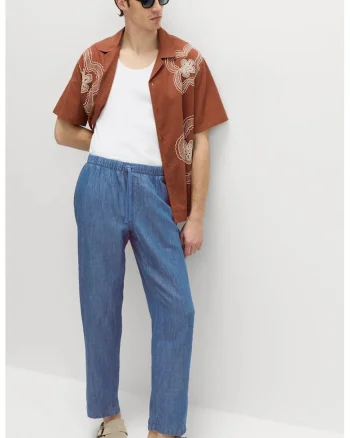 Pantaloni lejeri din amestec de in, Albastru cobalt