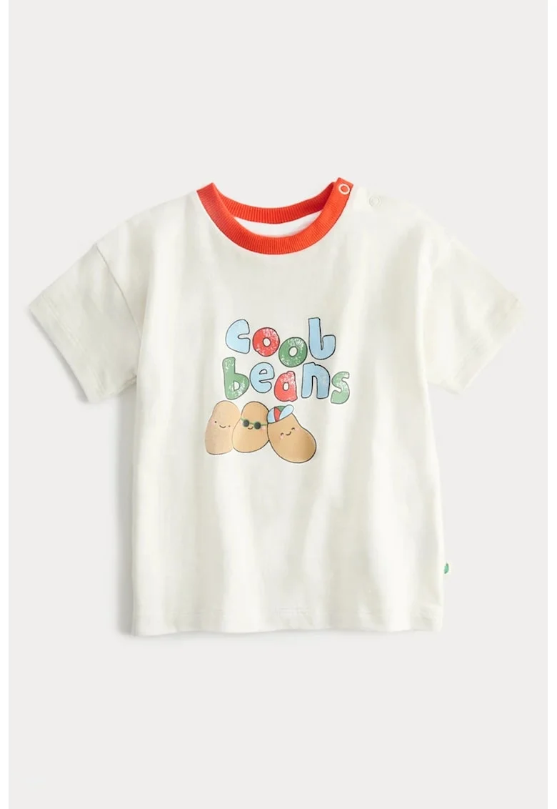 Tricou din bumbac cu imprimeu grafic si text, Portocaliu neon/Alb murdar