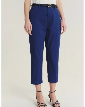 Pantaloni chino 3/4 cu o curea impletita, Bleumarin