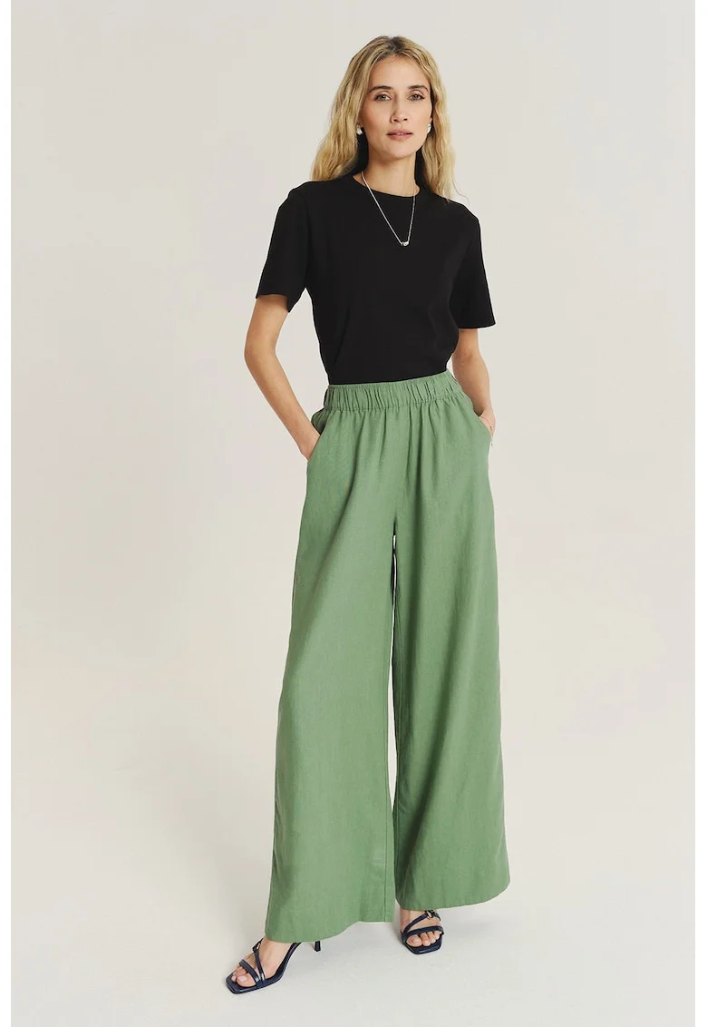 Pantaloni din amestec de in cu croiala ampla, Verde fistic