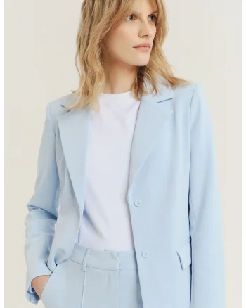 Sacou cu model uni si buzunare cu clapa, Albastru deschis