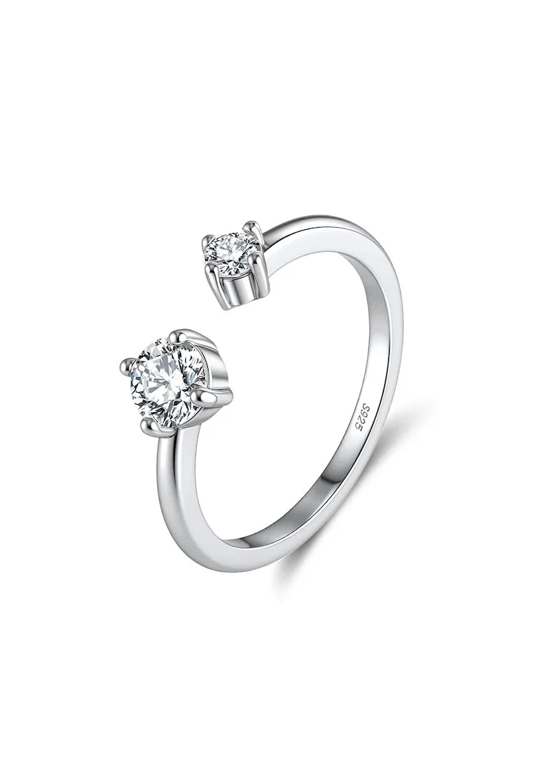 Inel Dual Glow Moissanite Ajustabil, Argint 925, pentru femei, Argintiu