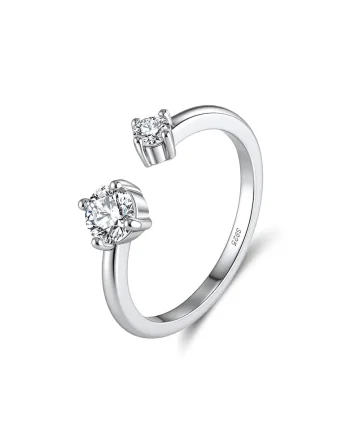 Inel Dual Glow Moissanite Ajustabil, Argint 925, pentru femei, Argintiu