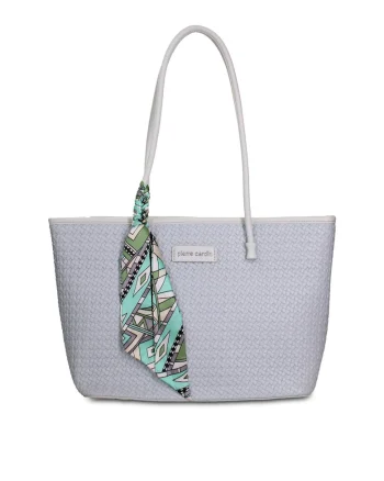 Geanta shopper de piele ecologica cu accesoriu esarfa Emberly Pro, Albastru azur