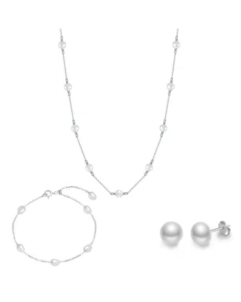 Set Colier, Cercei si Bratara Portofino cu Perle de Cultura, Argint, Argintiu