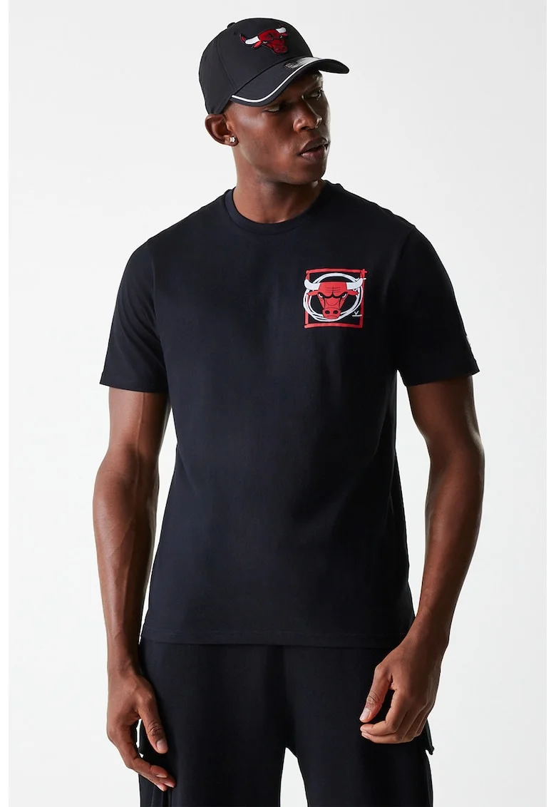 Tricou cu decolteu la baza gatului si imprimeu pe spate, Negru
