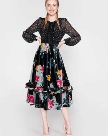 Rochie cu motiv floral si maneci bufante,
