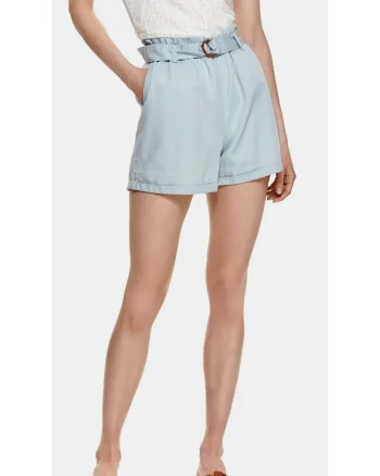 Pantaloni scurti din amestec de bumbac cu buzunare laterale si curea in talie
