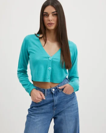 Cardigan crop cu decolteu in V