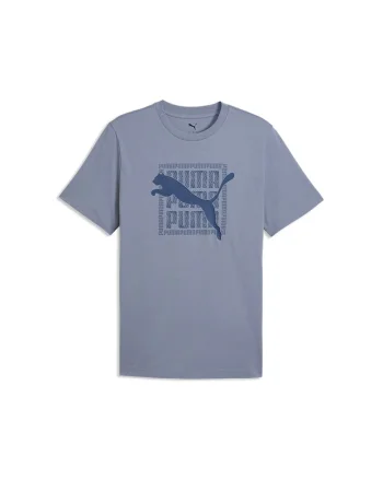 Tricou din bumbac cu imprimeu logo, Albastru prafuit/Bleumarin
