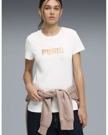Tricou cu decolteu rotund si logo Essentials, Alb/Galben