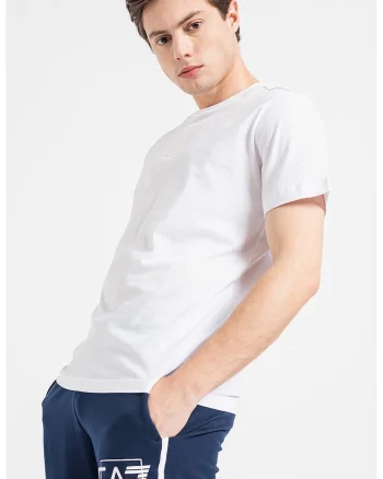 Tricou de bumbac cu aplicatie logo, Alb