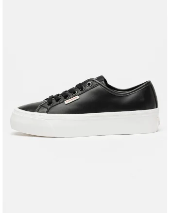 Pantofi sport din piele si piele ecologica cu talpa flatform, Negru