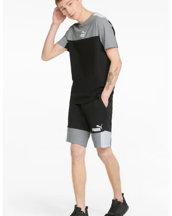 Pantaloni scurti cu model colorblock si talie elastica, Alb/Negru/Gri melange