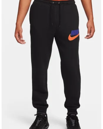 Pantaloni de trening conici cu snur si logo brodat, Negru/Portocaliu