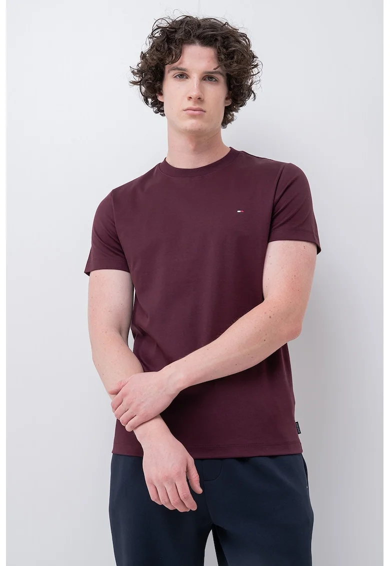 Tricou slim fit cu decolteu la baza gatului, Violet tyrian