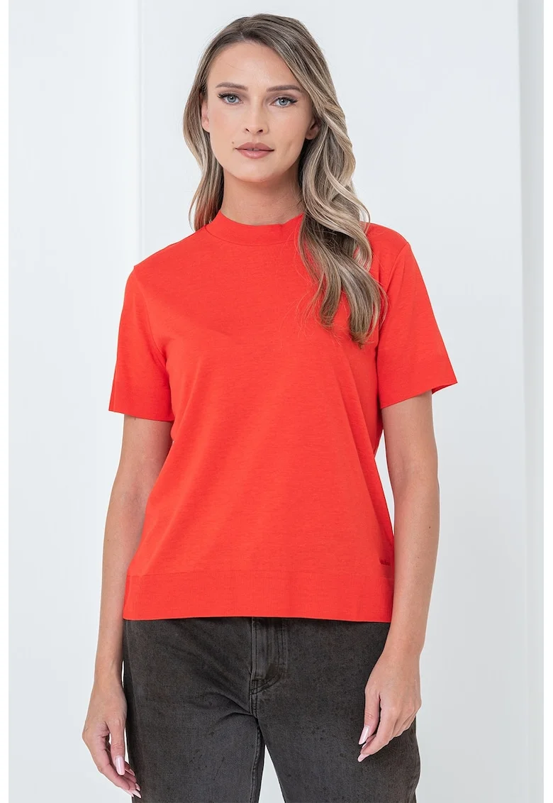 Tricou din amestec de lyocell cu decolteu la baza gatului, Rosu